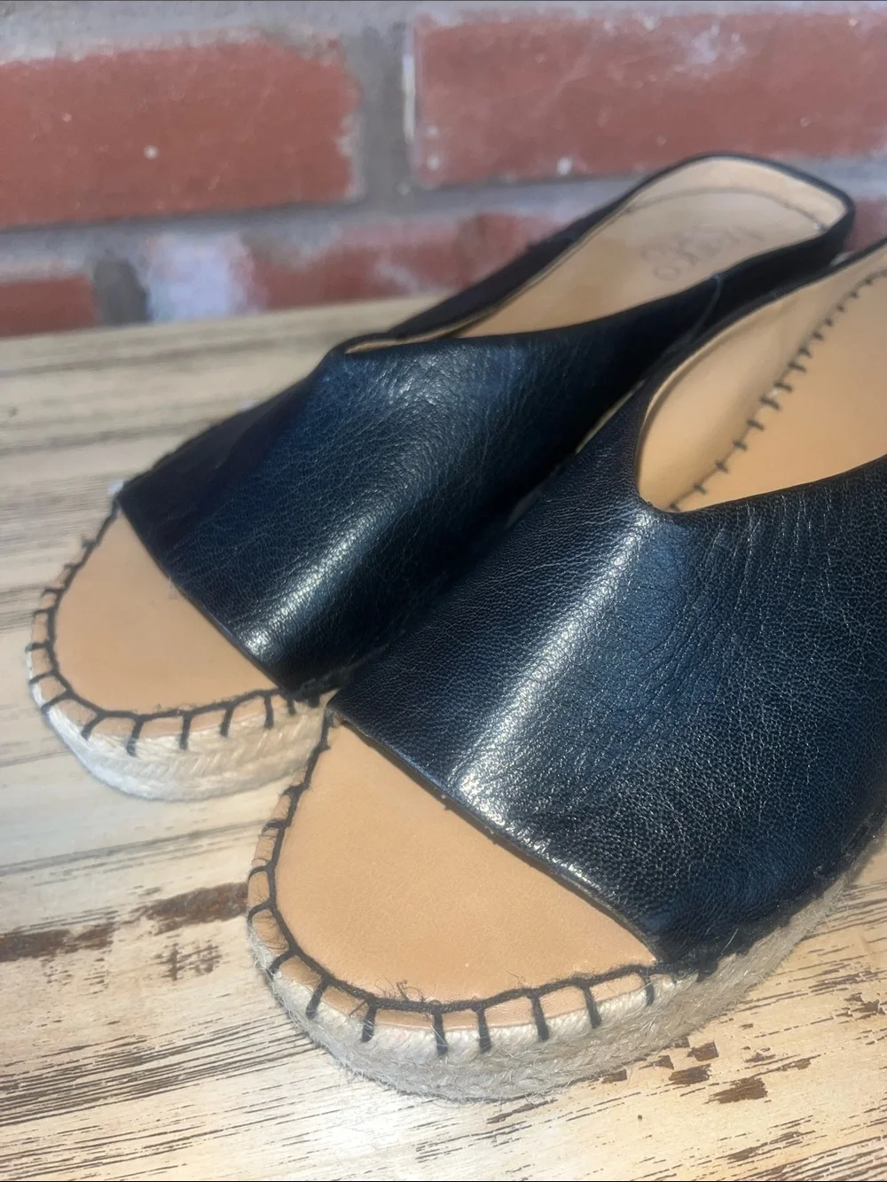 Franco Sarto L-Pine Black Leather Espadrille Platform Slide 9